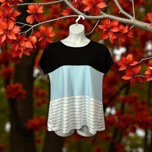 NEW, SHEIN Curve, Color Block & Stripe T-Shirt,  1X, Blue, White, Black
